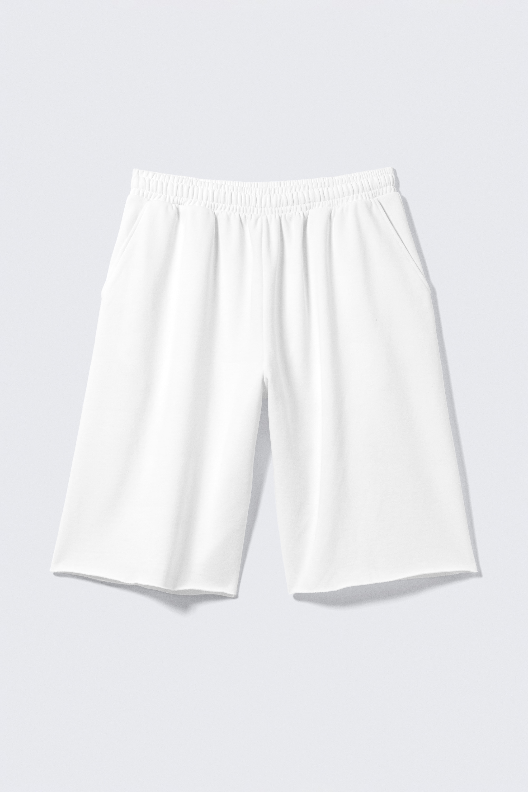 Calções de tecido terry pelo joelho oversized - Branco/Cinzento-escuro