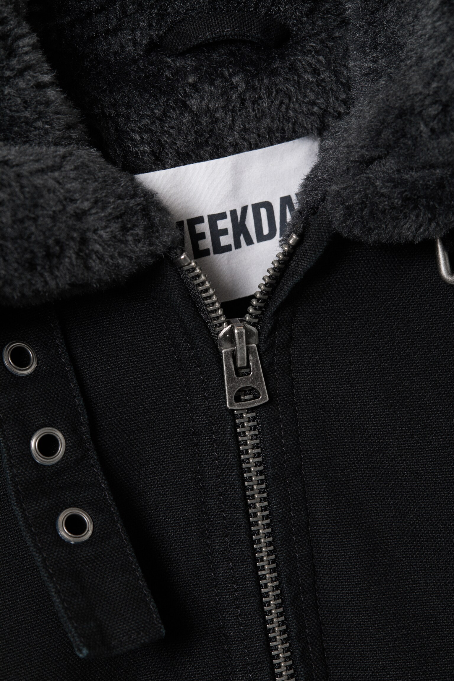 Plátěná bunda s kožíškem - Černá - 6