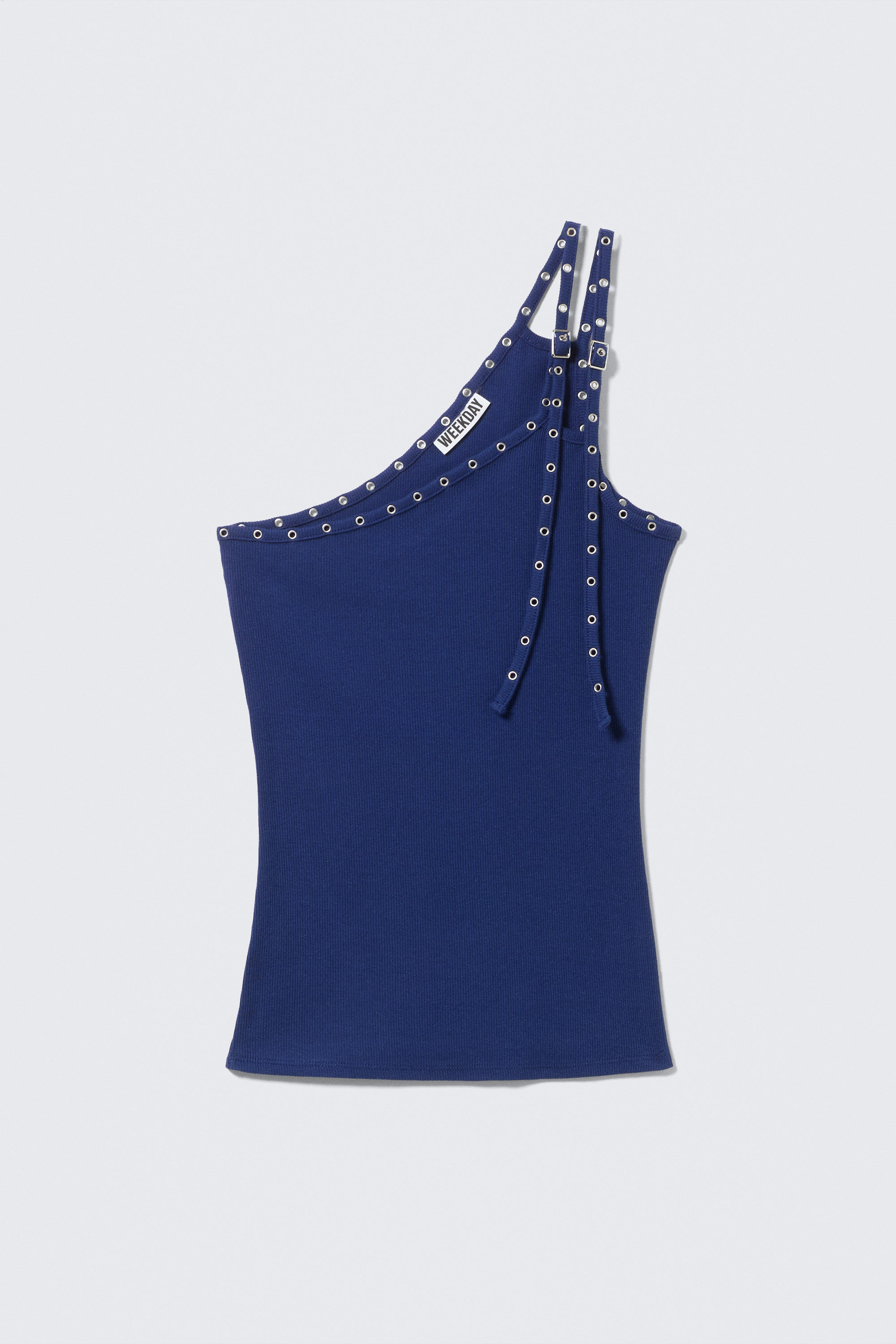 Bright Blue - Eyelet Detail Asymmetric Tank Top - 1