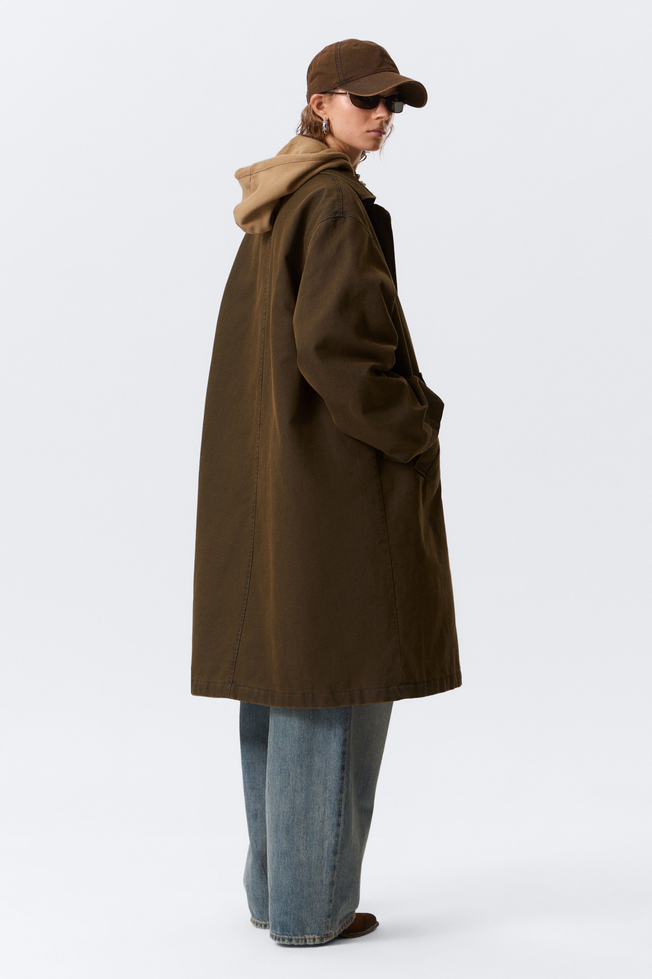 Dark Khaki Green - Oversized Canvas Car Coat - 4