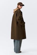 Dark Khaki Green - Oversized Canvas Car Coat - 4