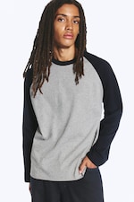 Light Grey Melange & Navy Blue - Loose Boxy Raglan-Sleeved T-shirt - 2