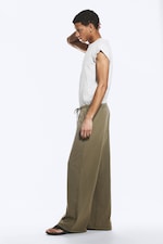 Staubiges Khakigrün - Weite Pyjamahose aus Baumwolle - 3
