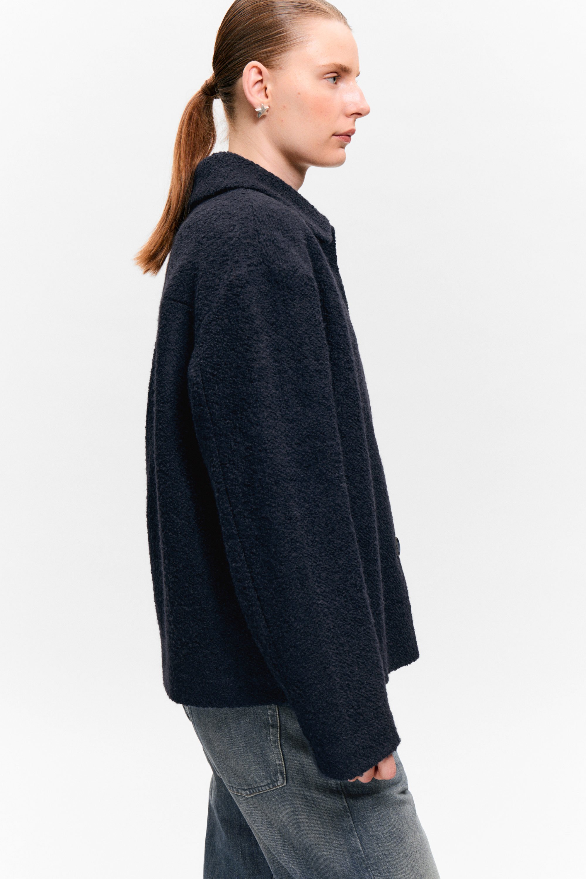 Navy Blue - Single-breasted Wool Blend Jacket - 2