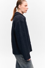 Marinblå - Enkelknäppt jacka i ullblandning - 2