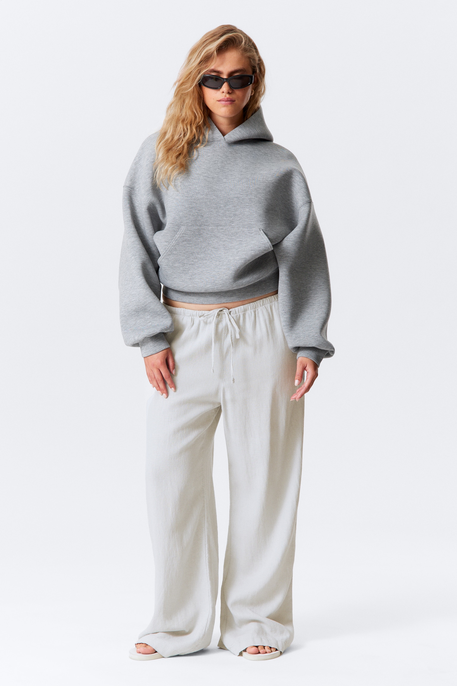 Low Rise Linen-Blend Trousers - Light Grey/Dark Grey