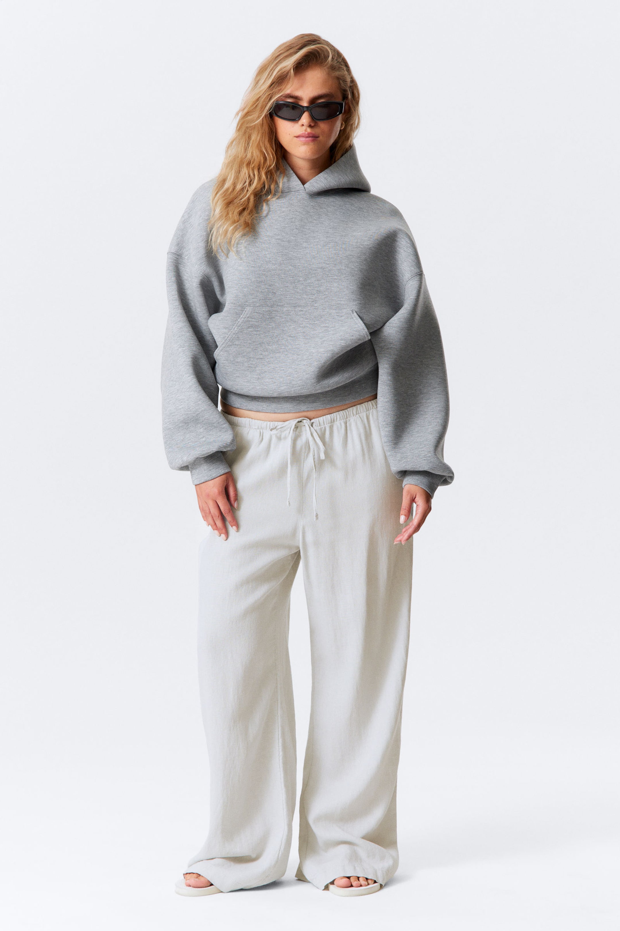 #BABBBD - Low Rise Linen-Blend Trousers - 1