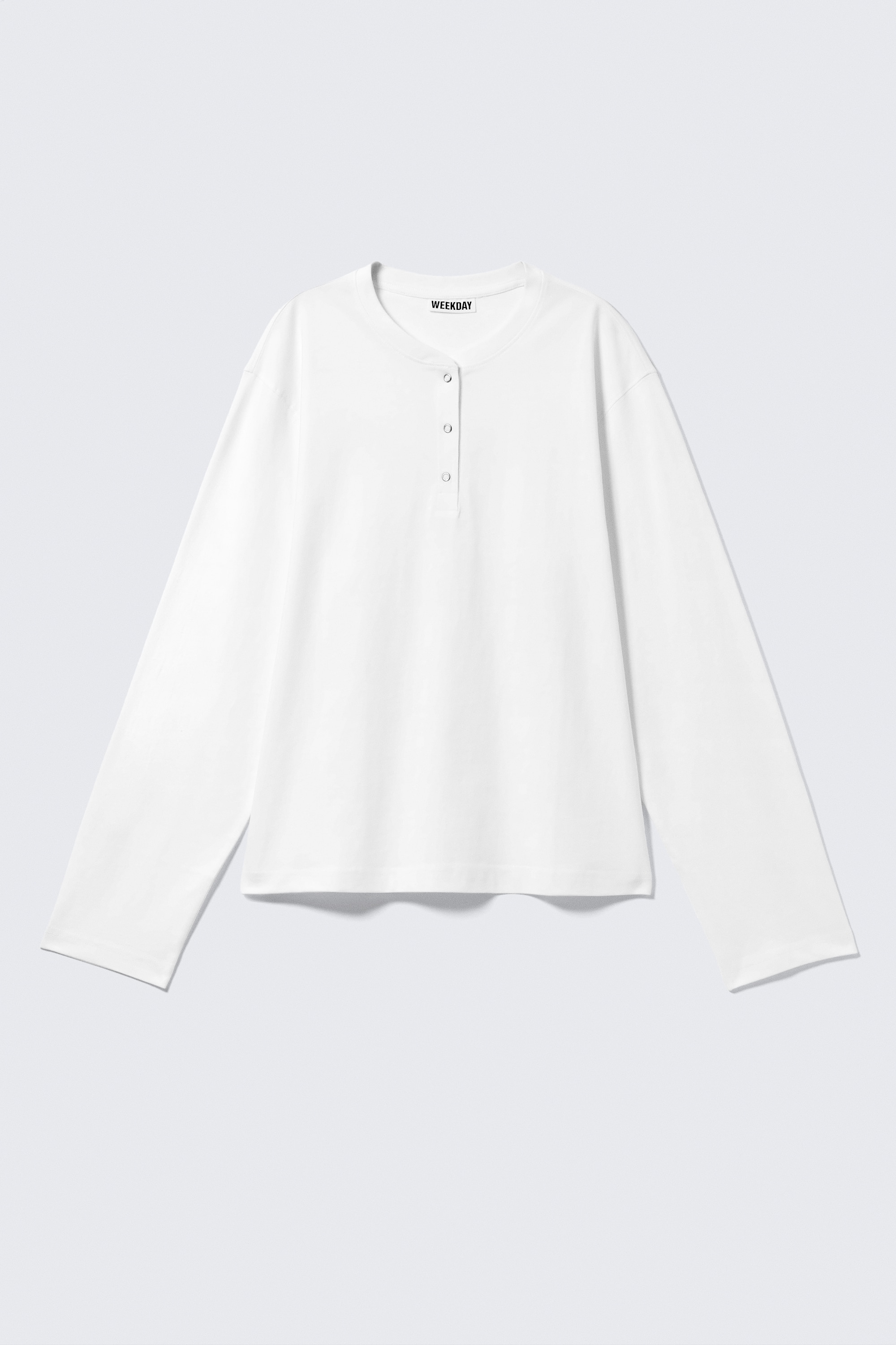 Pudełkowy T-shirt henley z długim rękawem - Biały/Ciemnoszary w paski