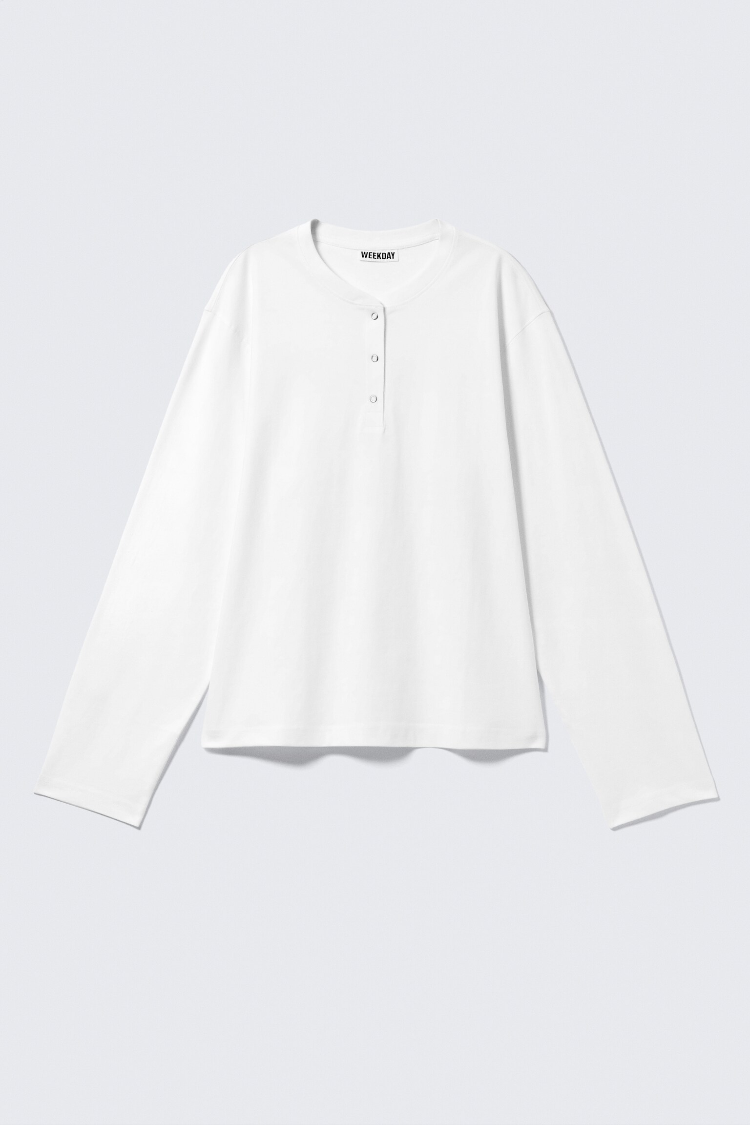 Boxy Long-Sleeved Henley T-shirt - White/Striped Dark Grey - 1