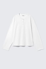 White - Boxy Long-Sleeved Henley T-shirt - 3