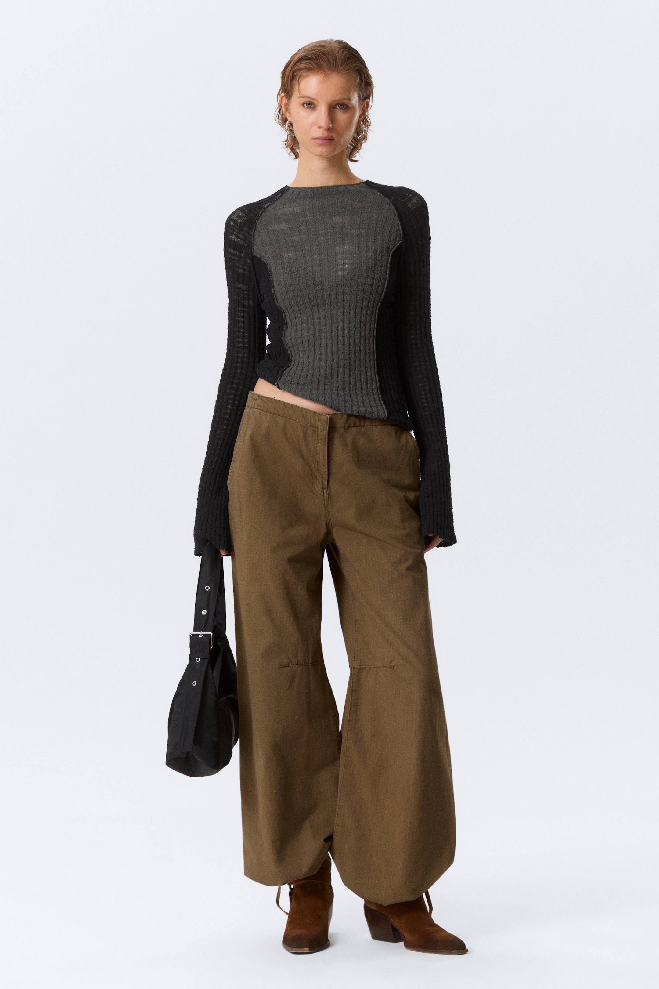 Black & Grey - Slim Knitted Raglan-Sleeved Sweater - 2