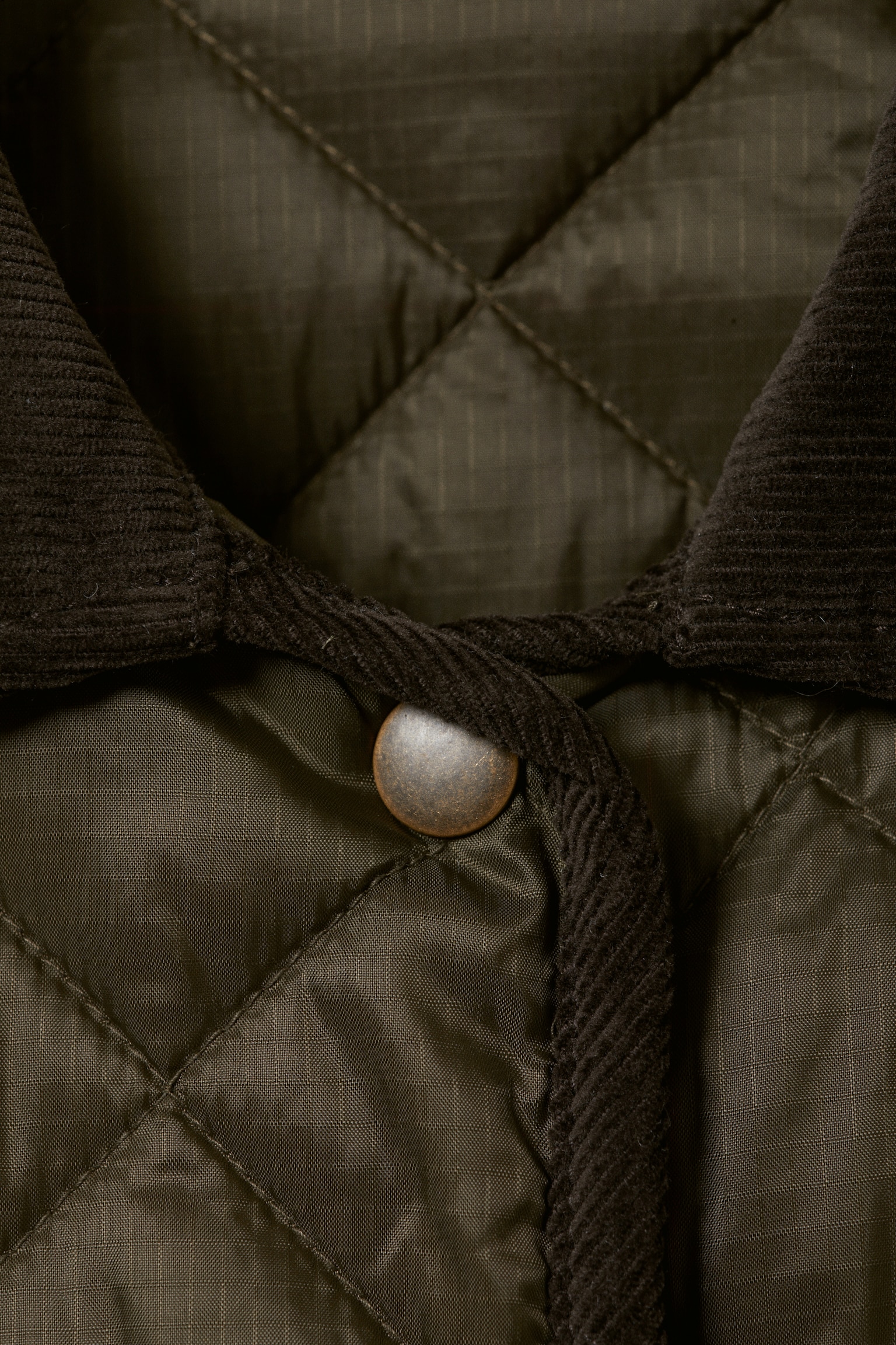 Oversized Quilted Liner Jacket - Khaki Green & Brown - 3