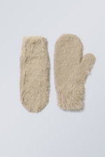 Beige - Haarige Strick-Fäustlinge Ella - 0