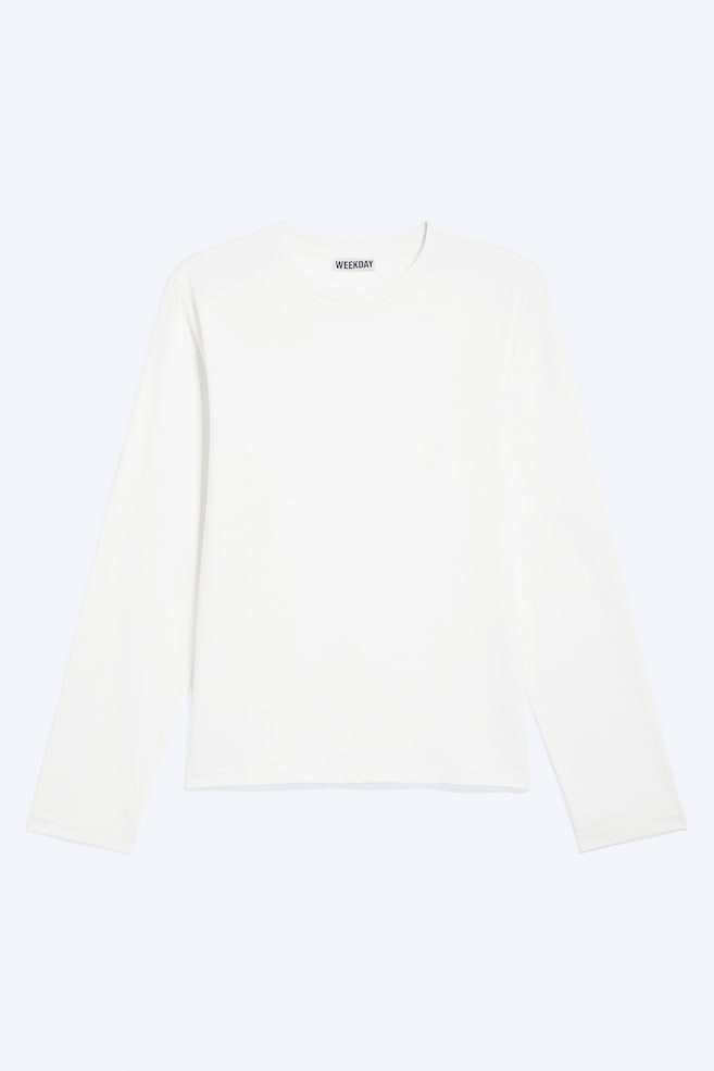 T-shirt aderente a maniche lunghe in cotone - Bianco/Grigio scuro - 1