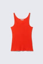 Bright Red - Ribbed Scoop Neck Tank Top - 3