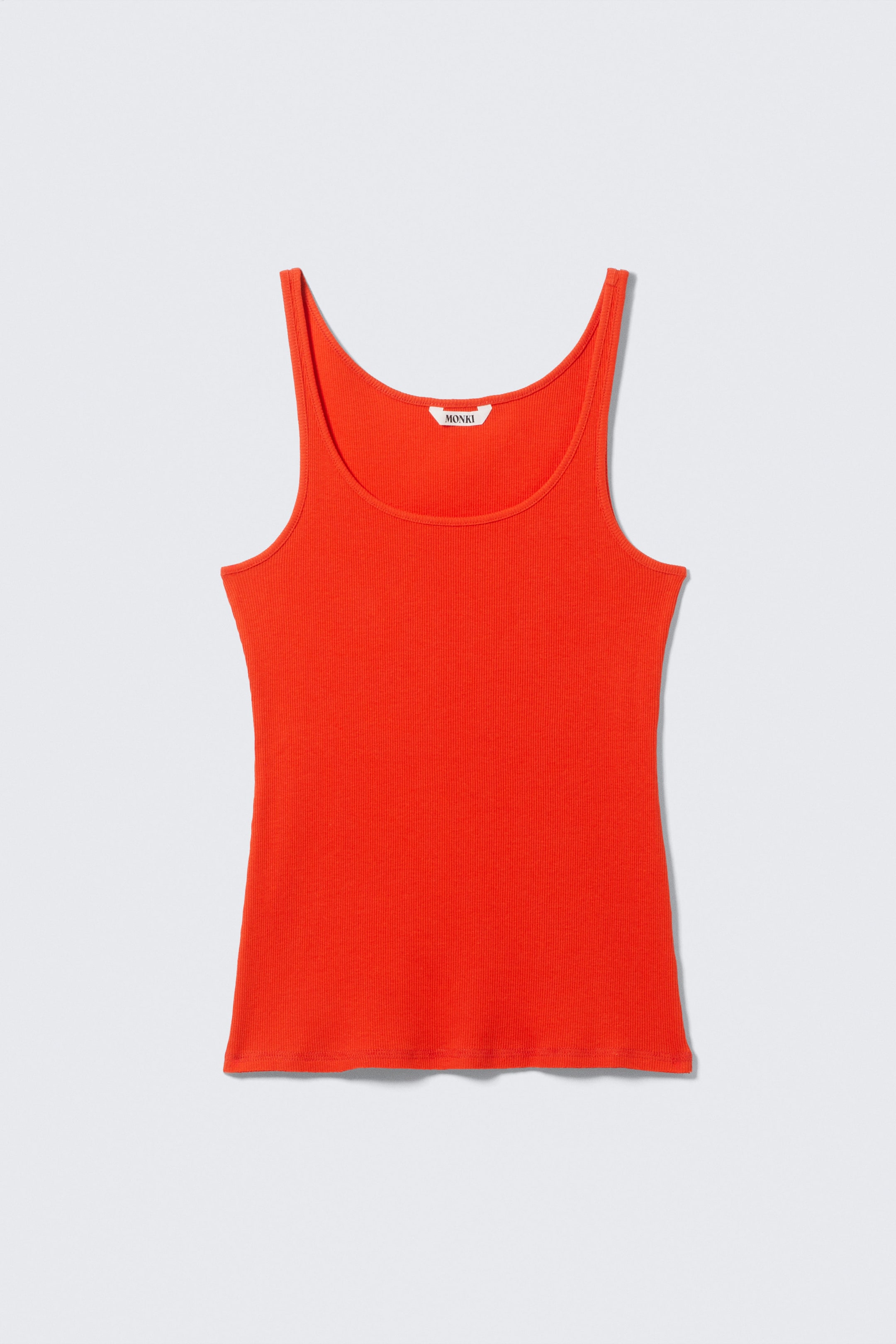 Bright Red - Ribbed Scoop Neck Tank Top - 1