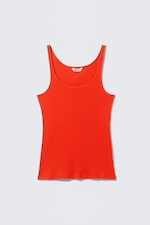 Bright Red - Ribbed Scoop Neck Tank Top - 0
