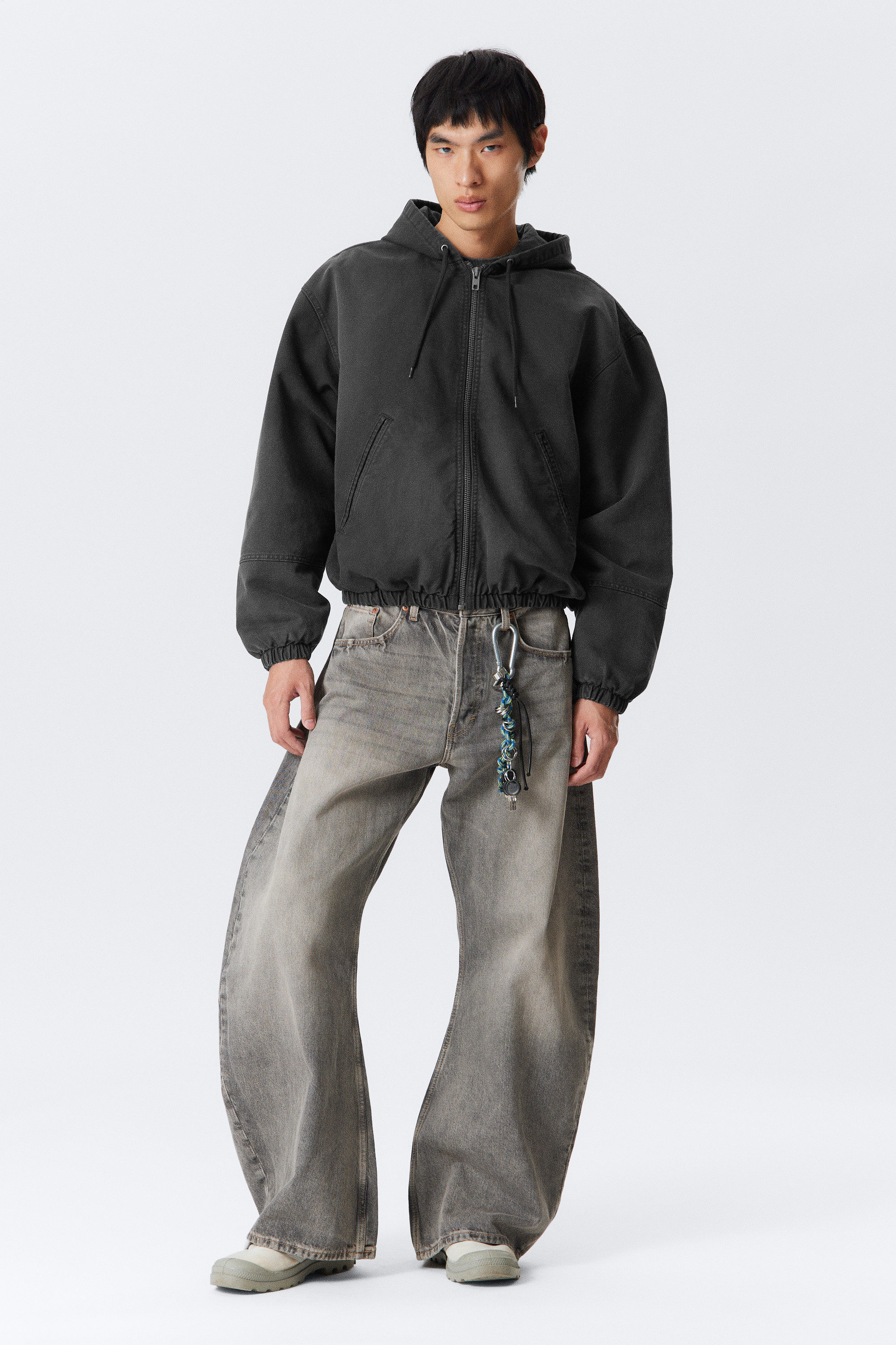 Washed Black - Relaxed Hooded Bomber Jacket - 2