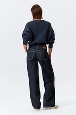 Blue Rinse - Dark Blue - Ample Low Rise Loose Wide Leg Jeans - 4