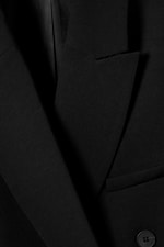 Black - Loose Fit Double-Breasted Linen-Blend Blazer - 6