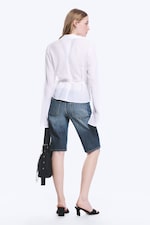 Transparent White - Textured Long-Sleeved Wrap Shirt - 3