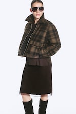 Dark Brown Check - Cropped Boxy Zip Jacket - 0