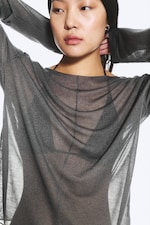 Gris foncé - Pull ample confectionné en maille transparente - 1