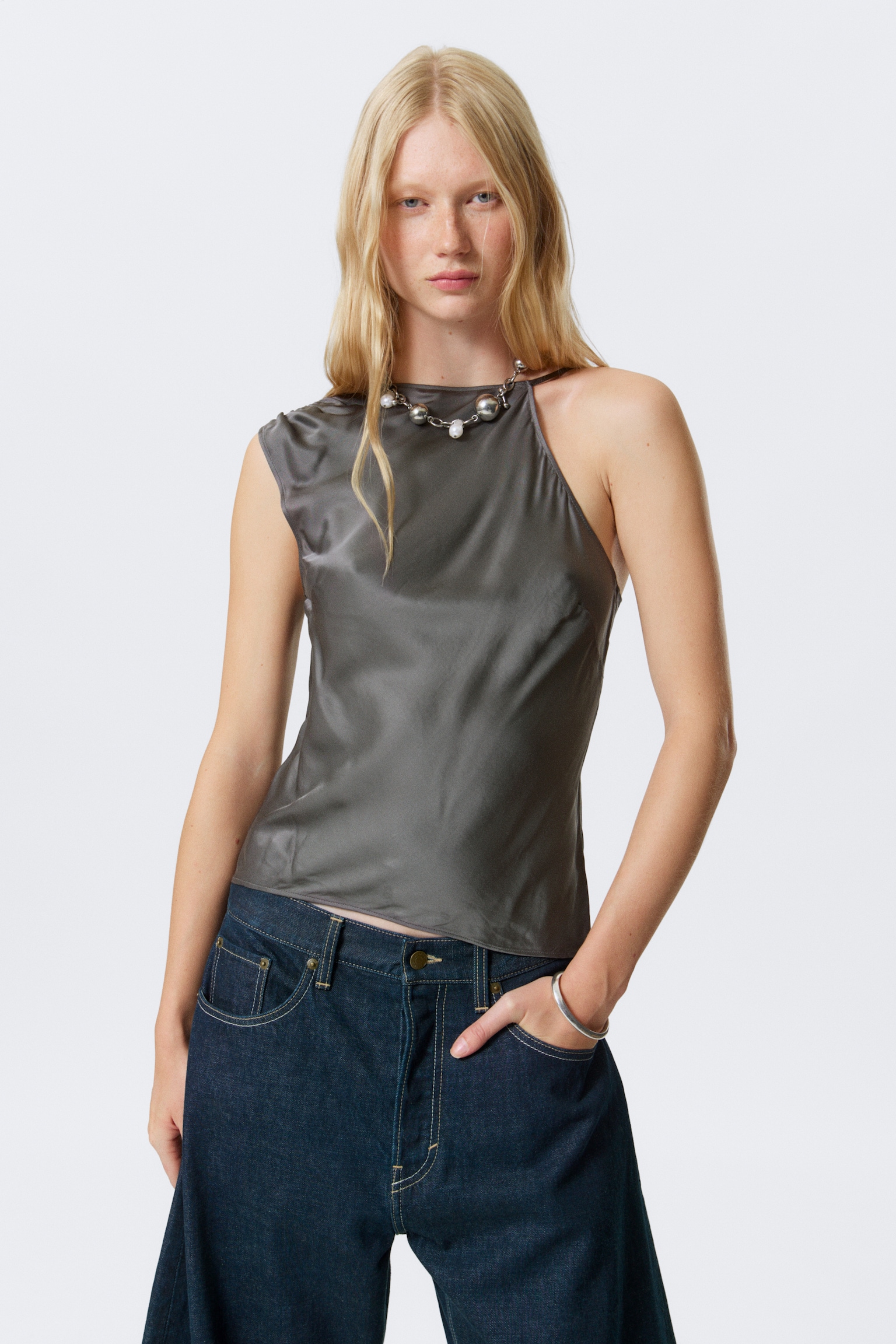 Sleeveless Gathered Top - Grey/Black - 6