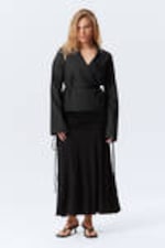 Black - Long-Sleeved Wrap Poplin Shirt - 1