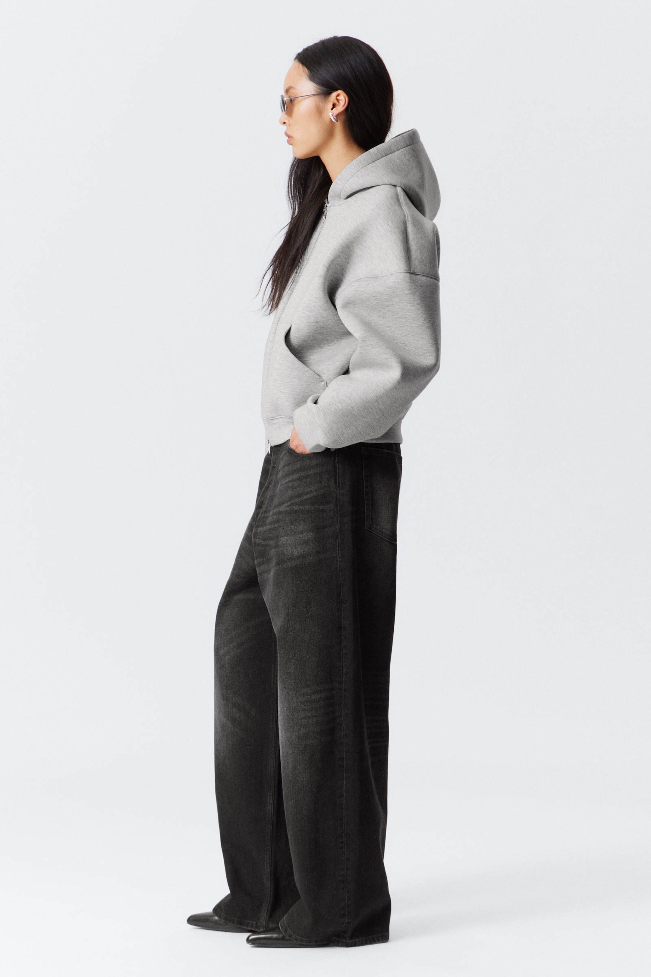 Grey Melange - Oversized Scuba Zip-Hoodie - 2