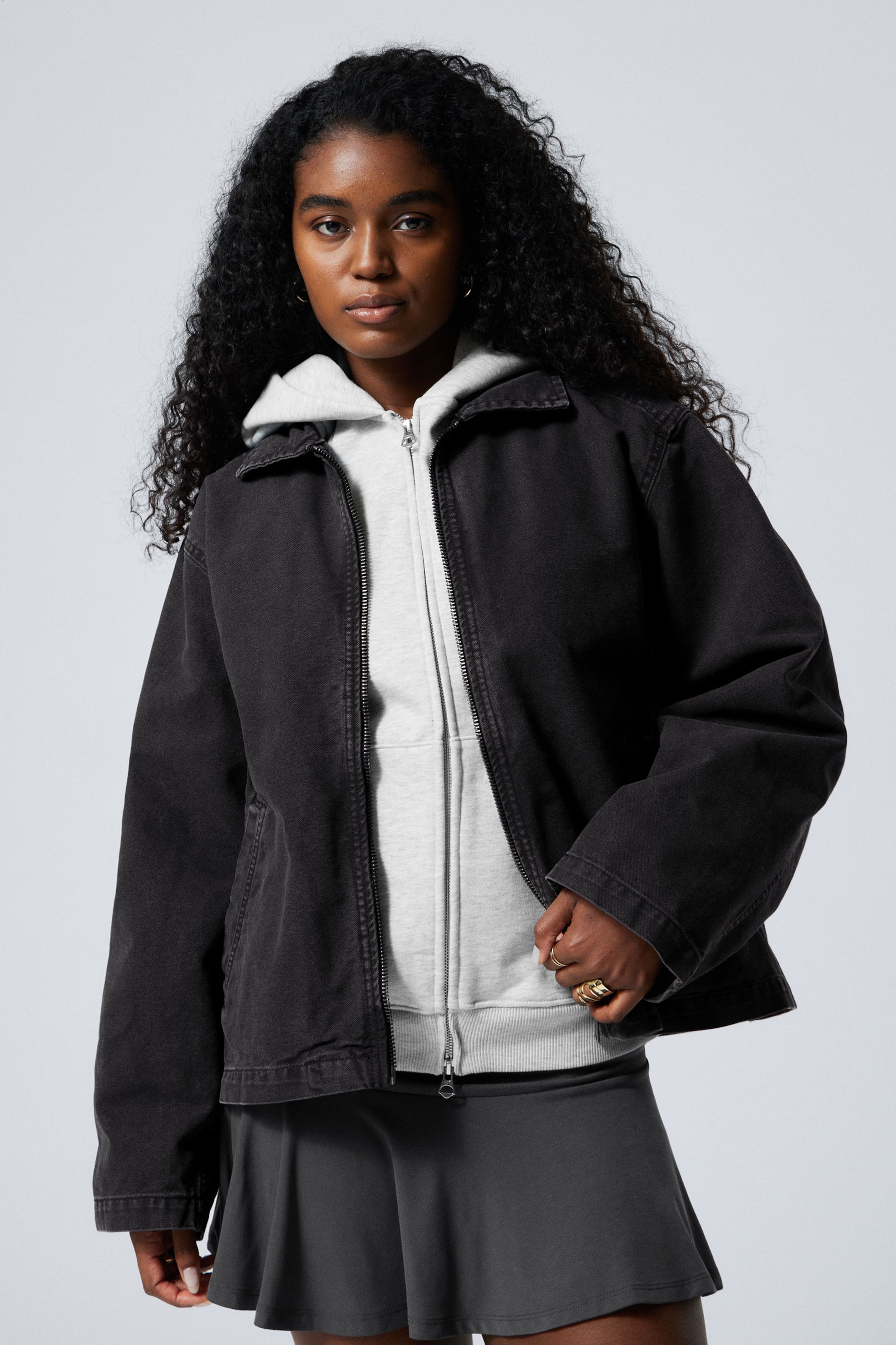 Washed Black - Washed Cotton Canvas Zip-Up Jacket - 2