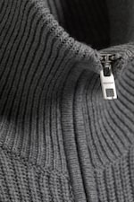 Ljus dimgrå - Avslappnad stickad zip-cardigan med hög krage - 5
