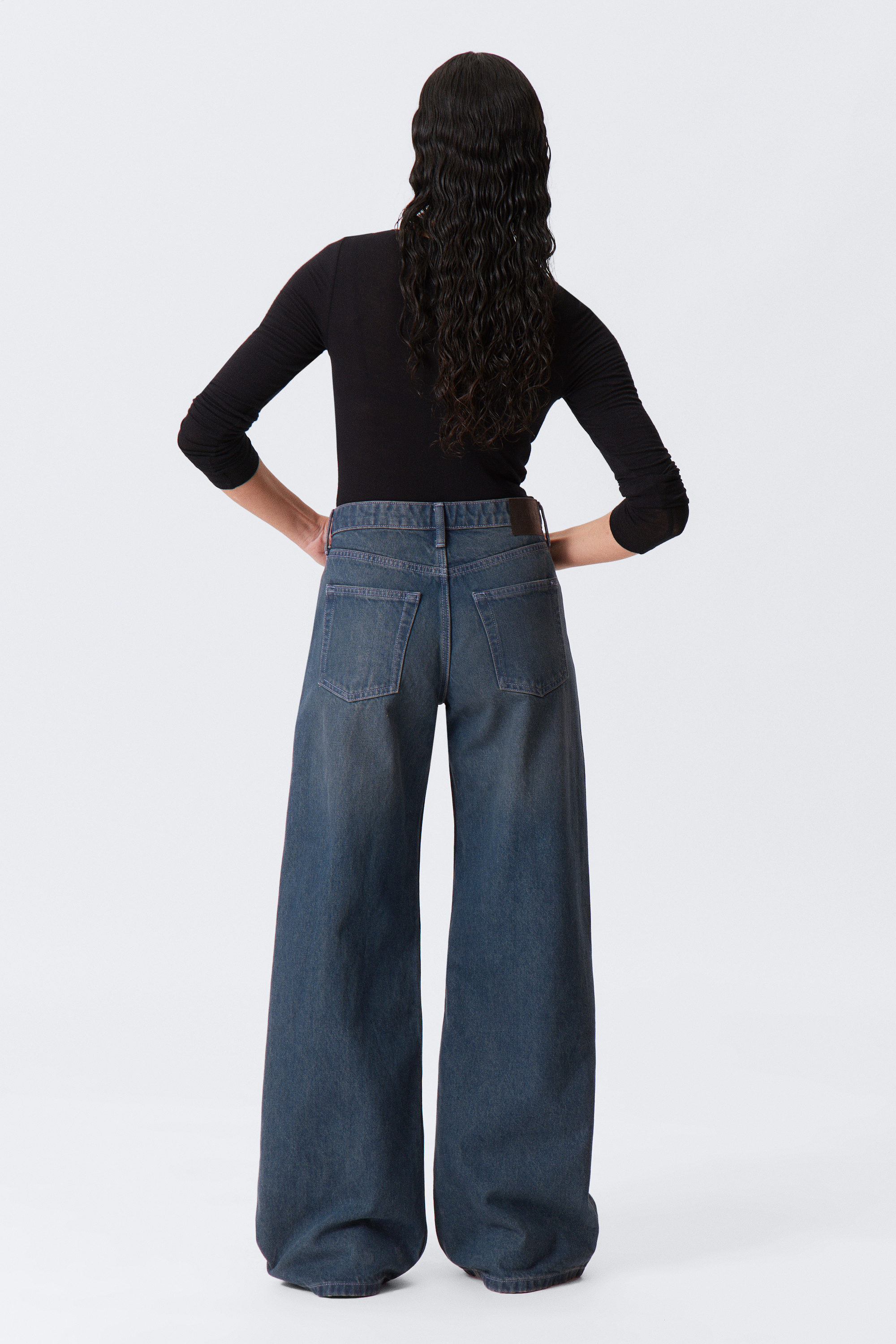 Ajax Blue - Dark Blue - Paz Mid Rise Loose Wide Leg Jeans - 3