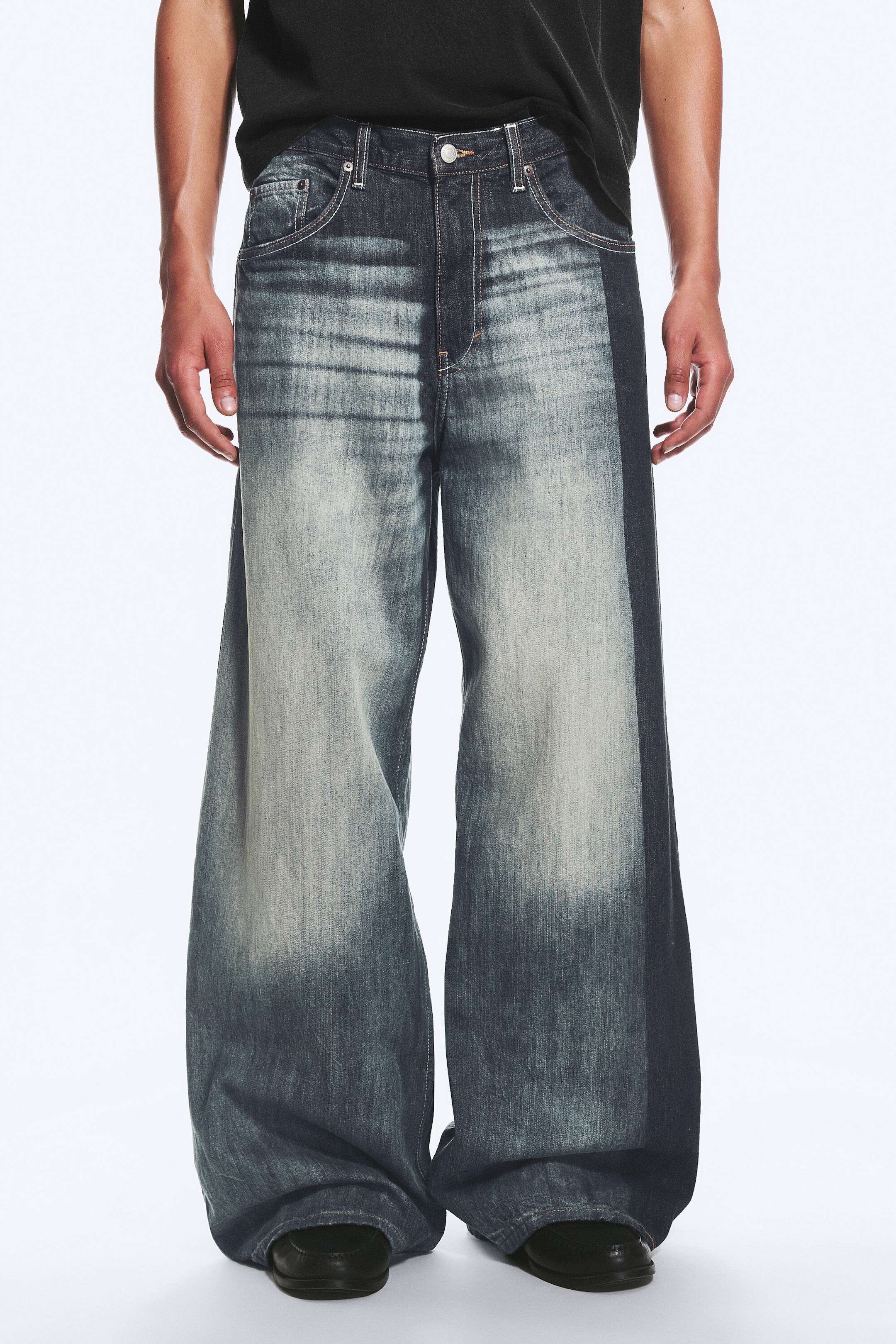 Laser Board Blue - Medium Blue - Solar Loose Wide Leg Unisex Jeans - 2