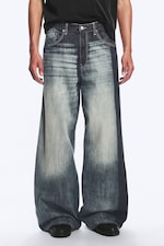 Laser Board Blue - Medium Blue - Solar Loose Wide Leg Unisex Jeans - 1