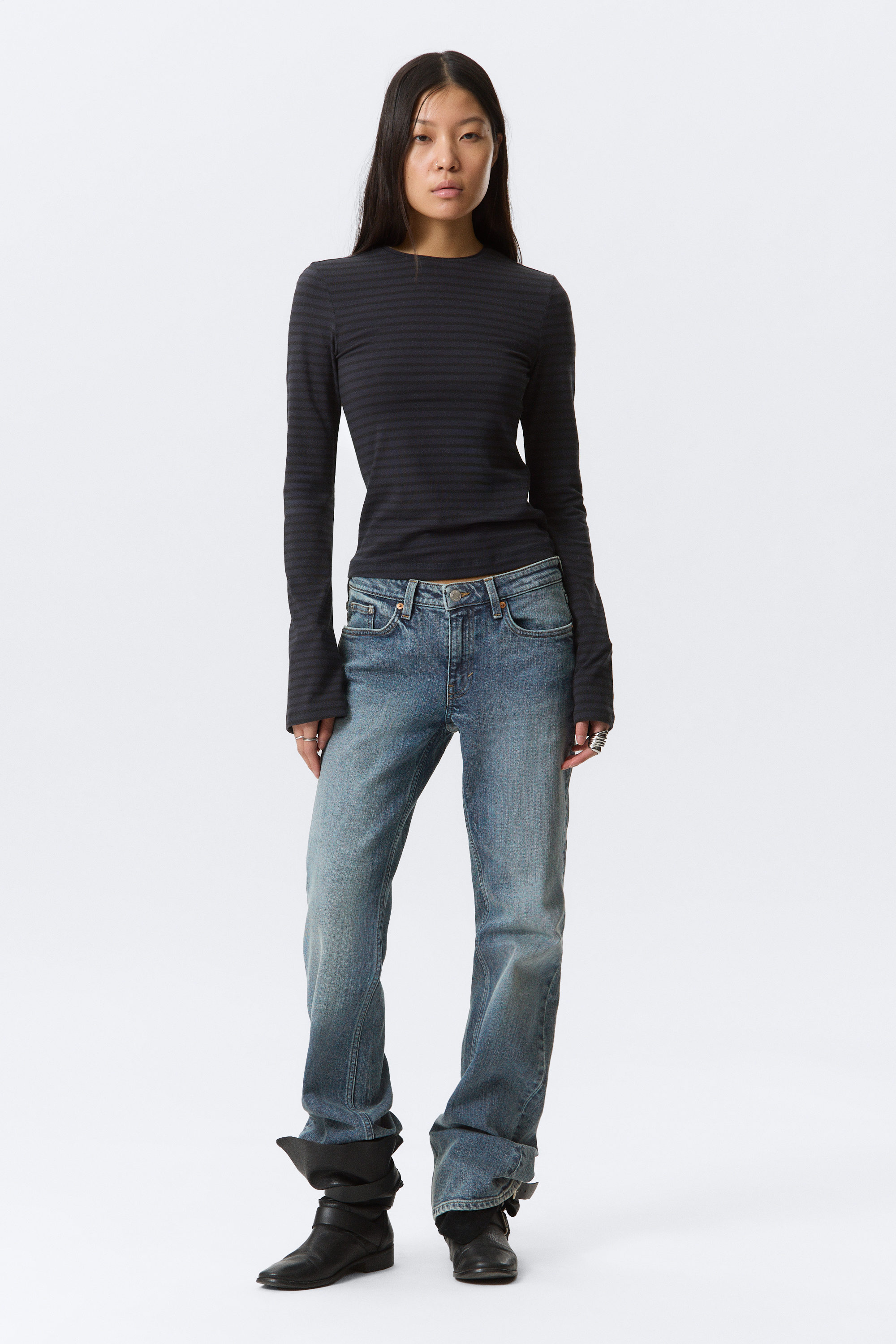 Striped Dark Blue - Långärmad topp i bomull - 2