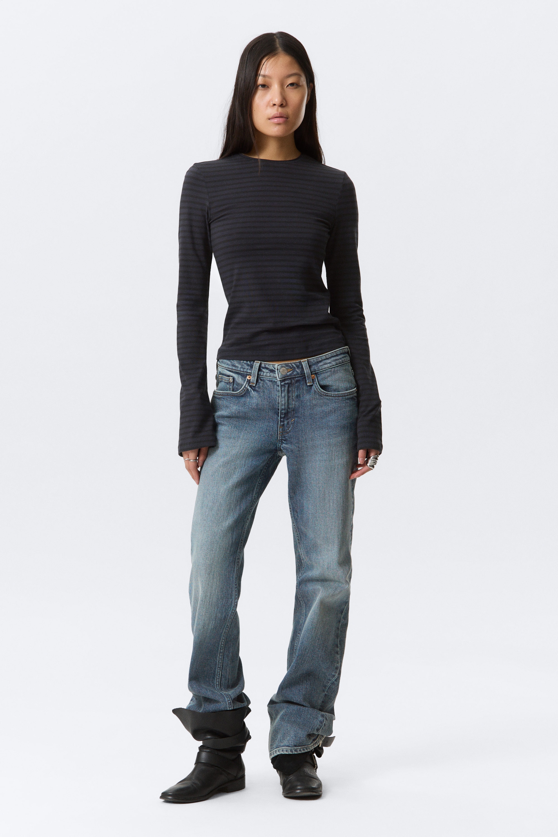 Striped Dark Blue - Long Sleeve Cotton Top - 2