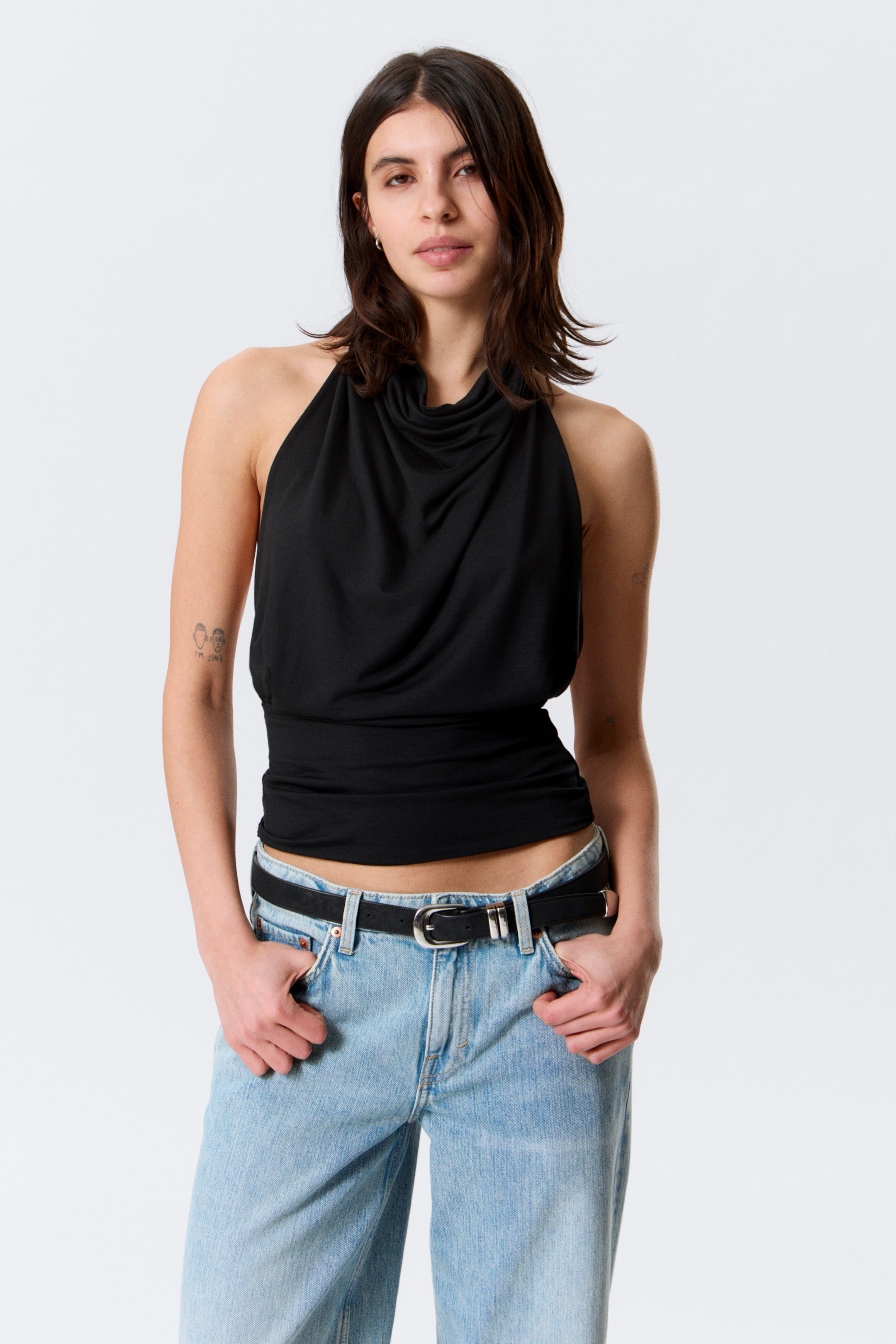 Black - Draped Halter Top - 1