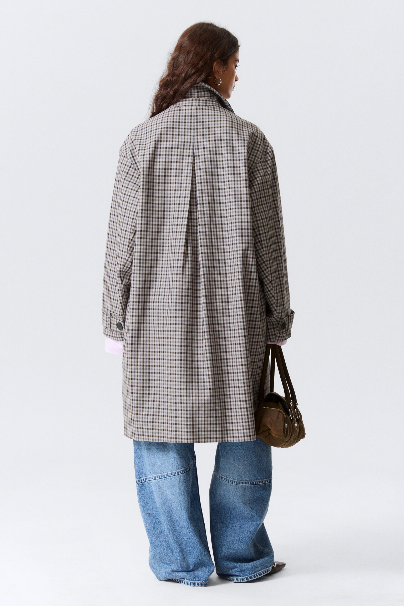 Locker geschnittener, einreihiger Car-Coat - Grau kariert/Staubiges Maulwurfsgrau/Beige - 5