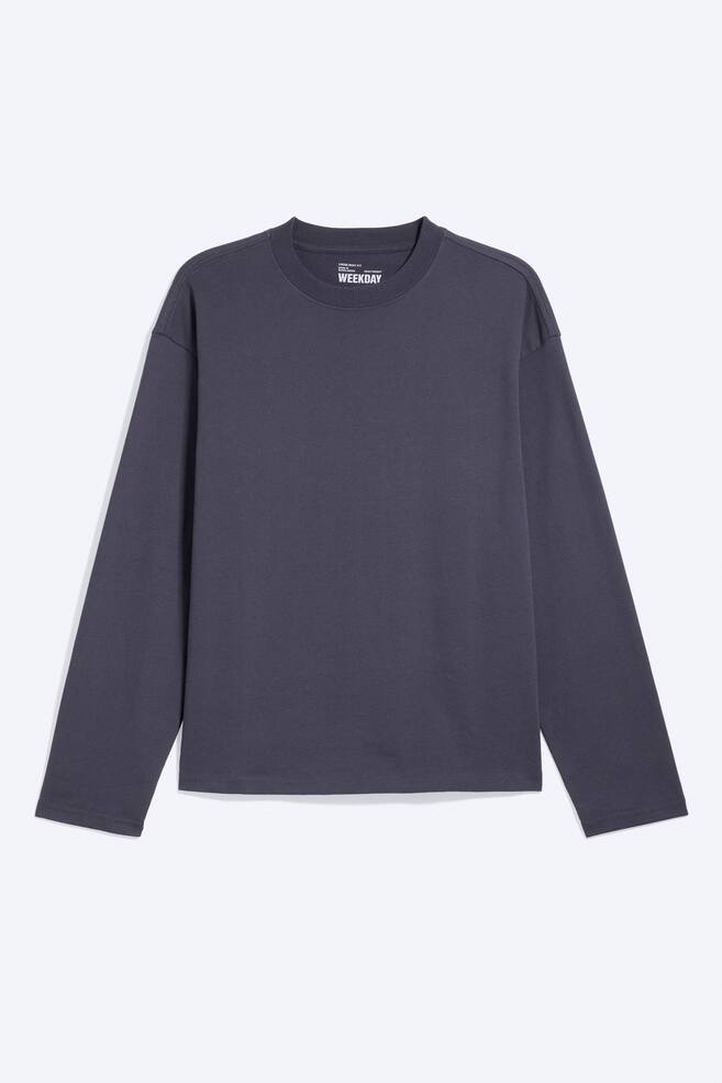 T-shirt de Manga Comprida Boxy Solta - Roxo escuro/Lilás Às Riscas/Preto/Listrado Branco/Preto/Toupeira-escuro/Preto/Branco/Riscas em azul e branco/Castanho escuro/Listrado Verde/Branco/Roxo Esmaecido/Riscas Brancas e Azul-Marinho/Listrado Toupeira Clara/Verde-escuro/Azul poeira/Castanho escuro às riscas/Riscas Brancas/Cinzentas/Azul-marinho escuro/Branco - Riscas Castanhas - 1