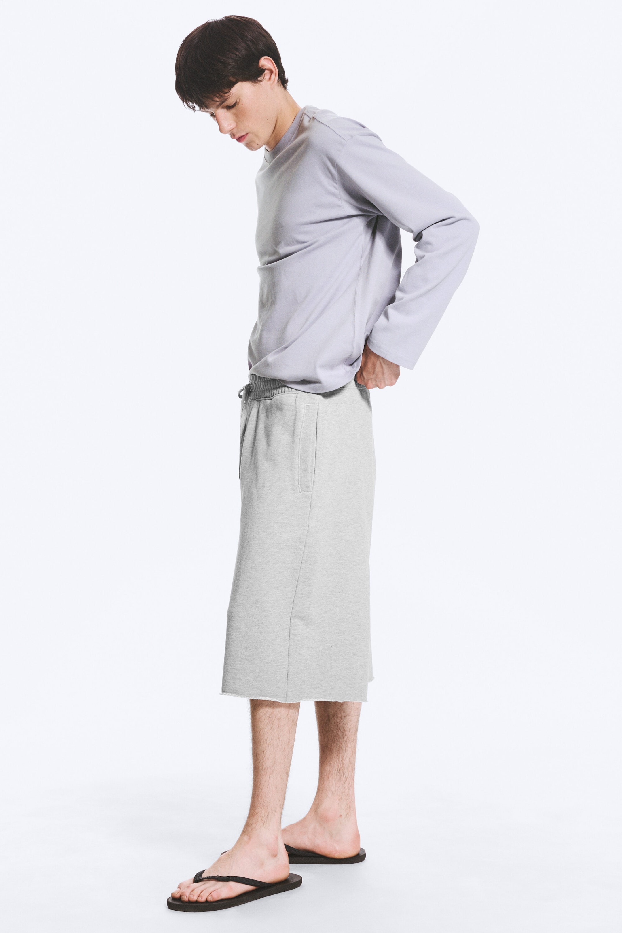 Hellgrau meliert - Weite Jersey-Skater-Shorts - 2