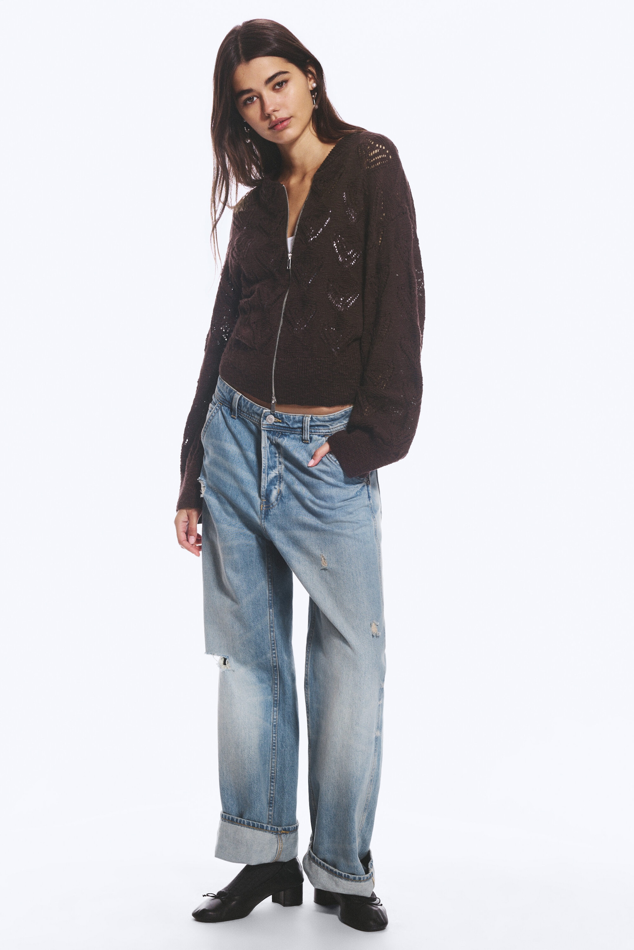 Dark Brown - Knitted Zip Cardigan - 4