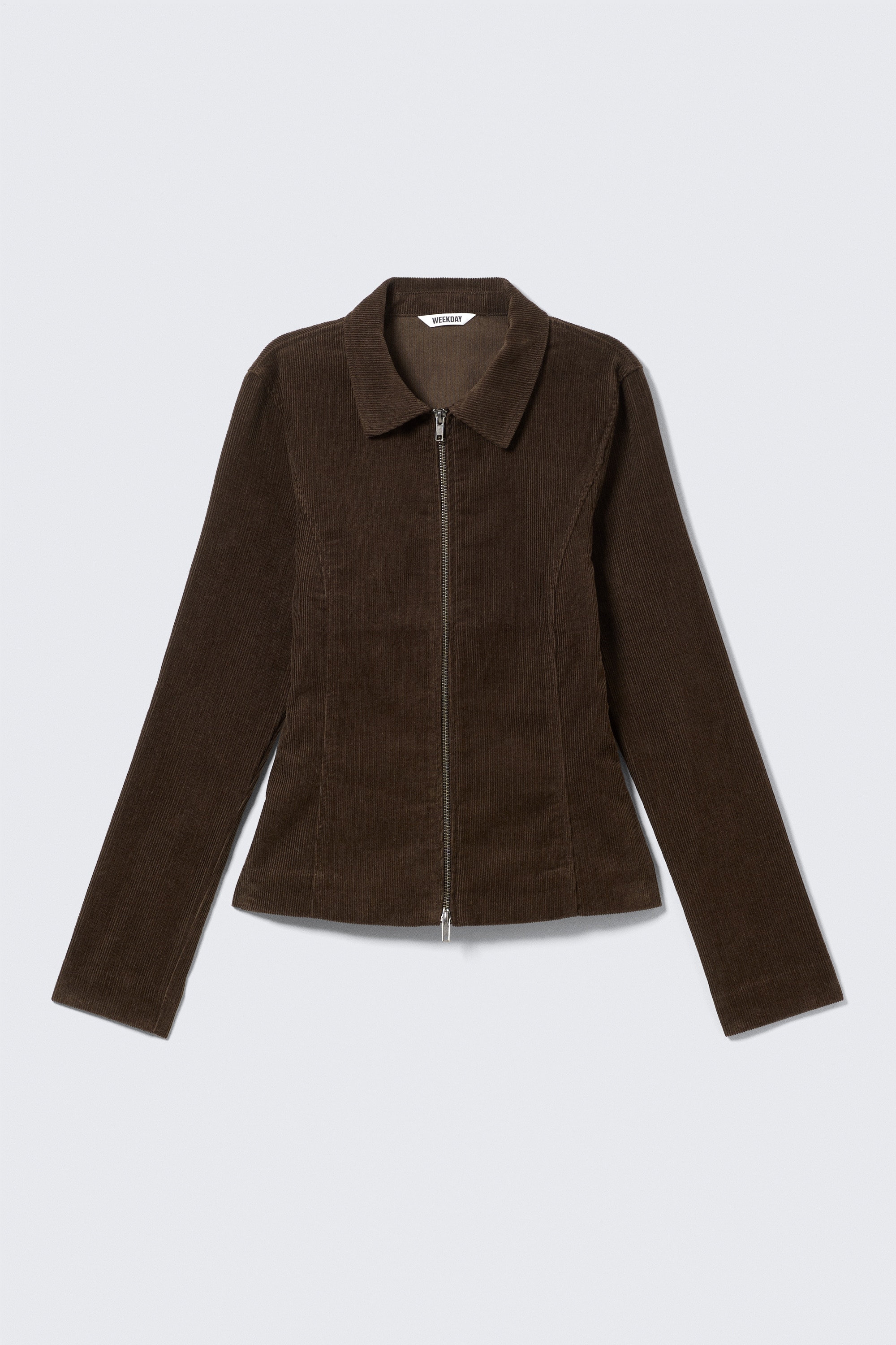 Fitted Corduroy Zip-Up Jacket - Brown Corduroy/Striped Dark Grey