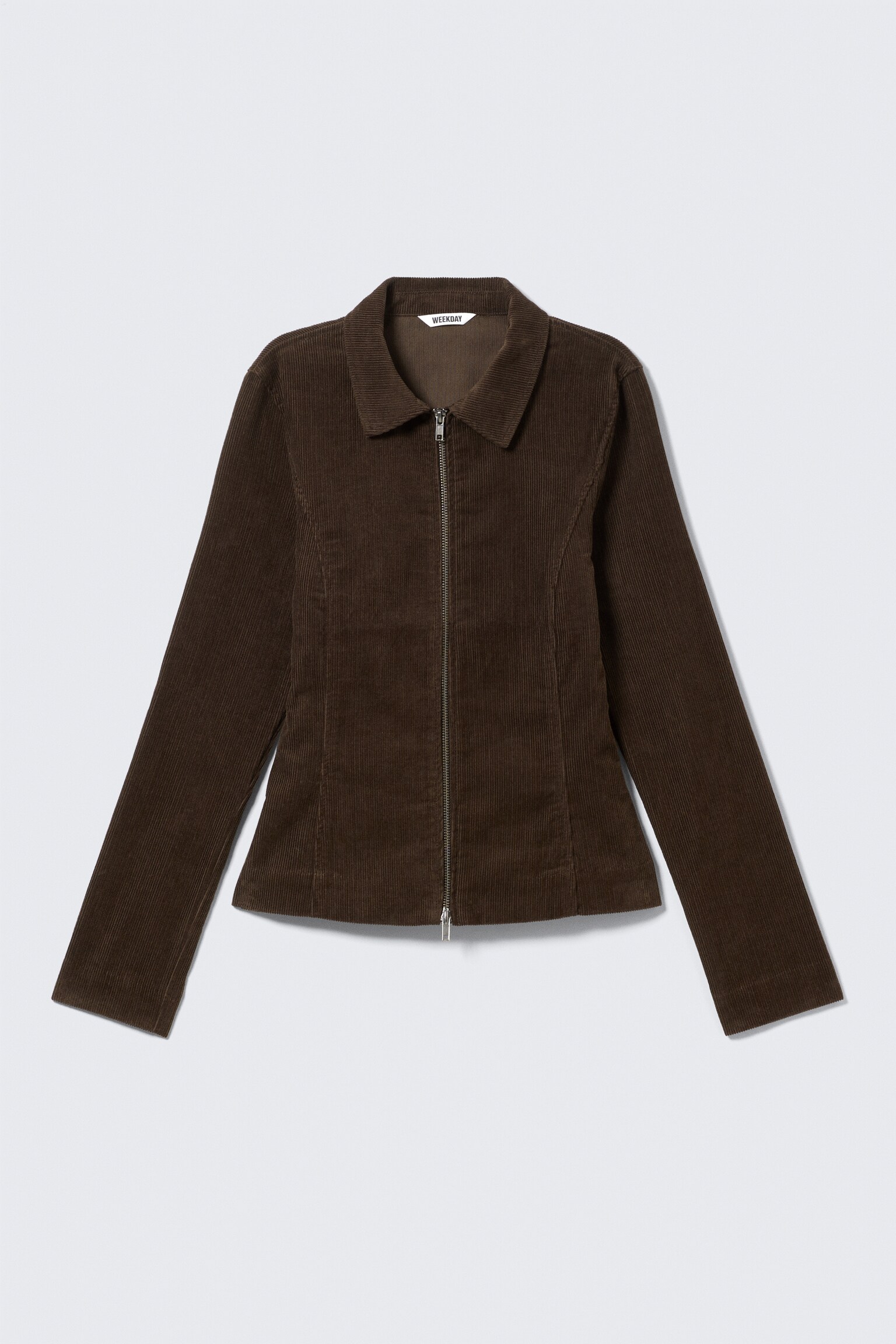 Fitted Corduroy Zip-Up Jacket - Brown Corduroy/Striped Dark Grey - 2