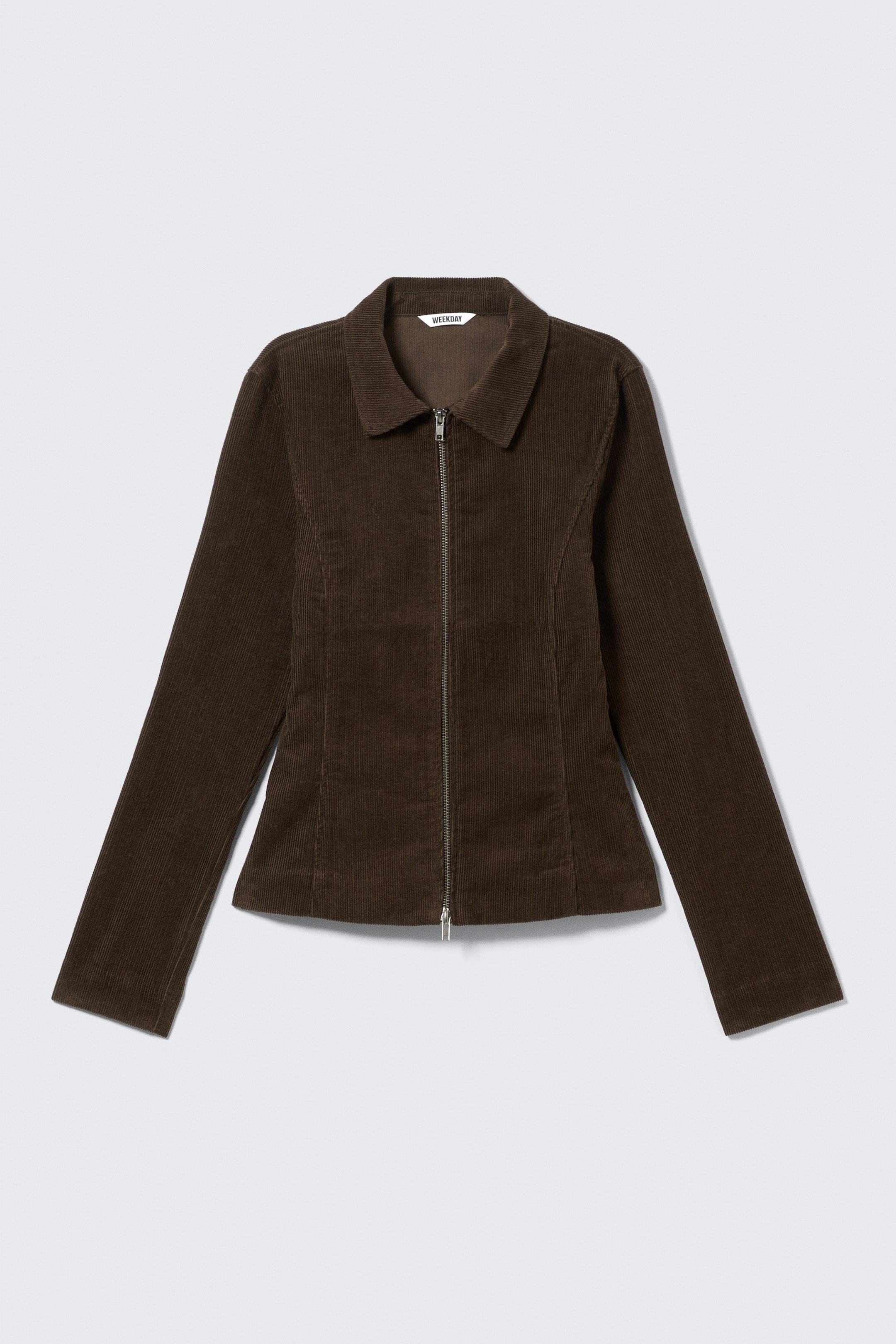 Brown Corduroy - Fitted Corduroy Zip-Up Jacket - 4