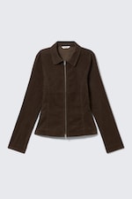 Brown Corduroy - Fitted Corduroy Zip-Up Jacket - 4