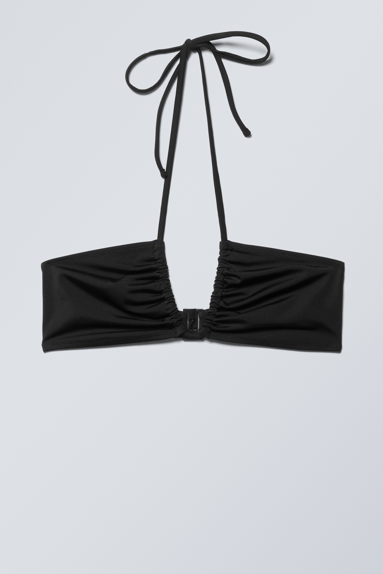 Rynket bandeau-bikinitop med halterneck - Sort/Støvet gråbrun/Mørkebrun