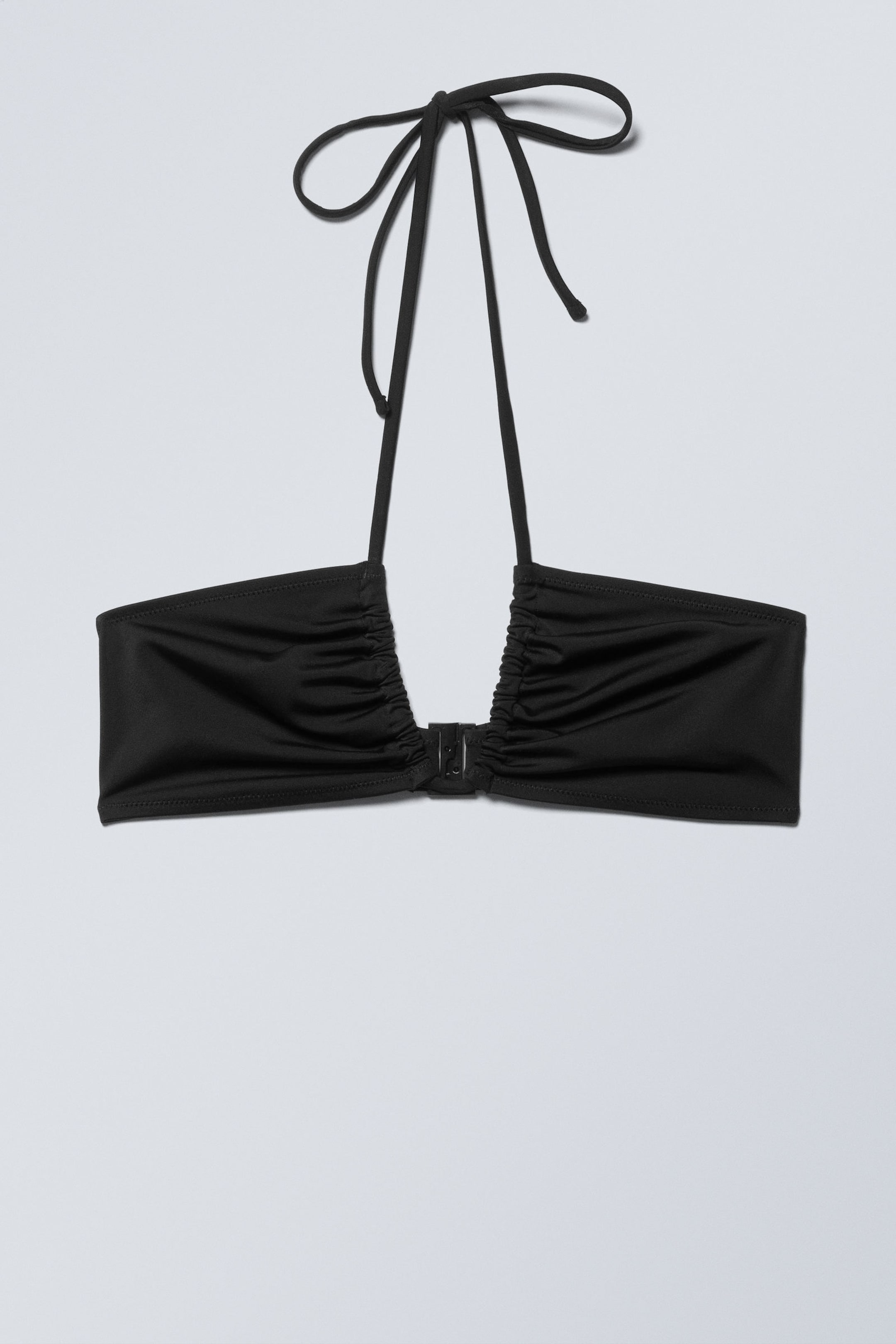Black - Ruched Halter Bandeau Bikini Top - 4