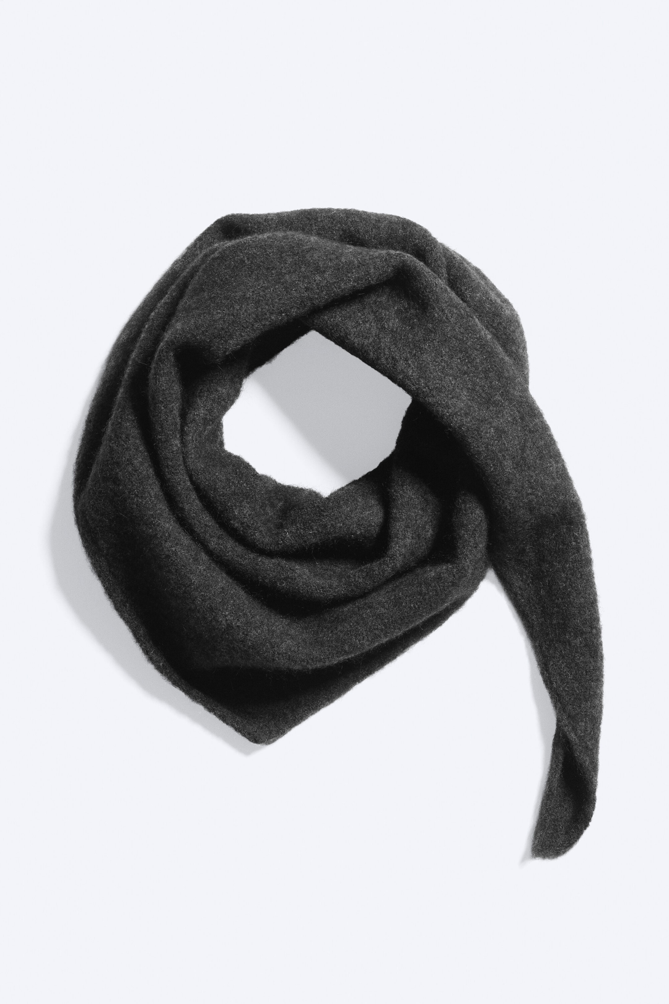 Dark Grey Melange - Hairy Wool-Blend Triangle Scarf - 1
