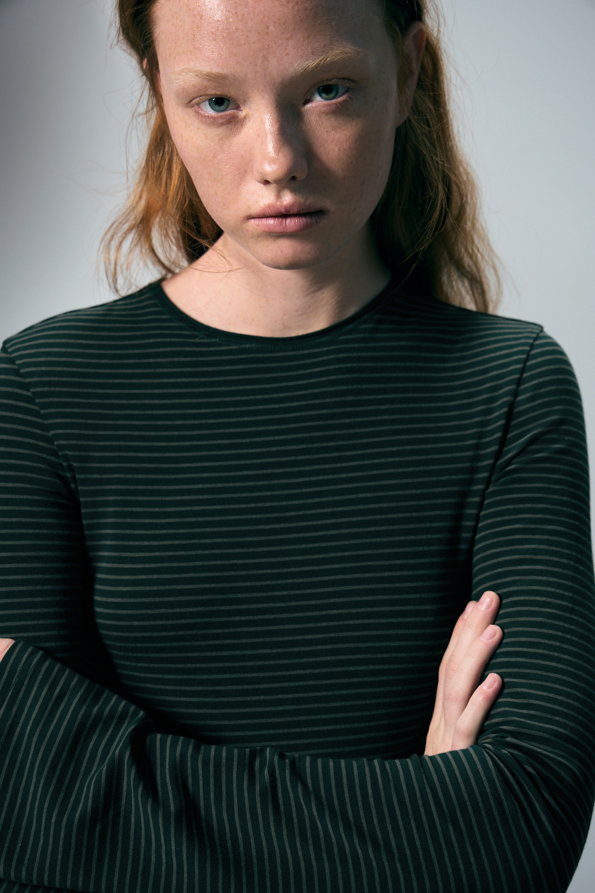 Top in cotone a maniche lunghe - A righe verde scuro/Marrone scuro/Verde scuro/Righe nere e grigie/Verde kaki scuro a righe/Marrone scuro a righe/Mole a righe/Bianco – Righe nere